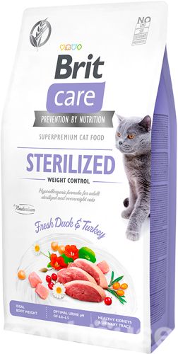 Сухий корм для стерилізованих котів Brit Care Cat GF Sterilized Weight Control з качкою та індичкою