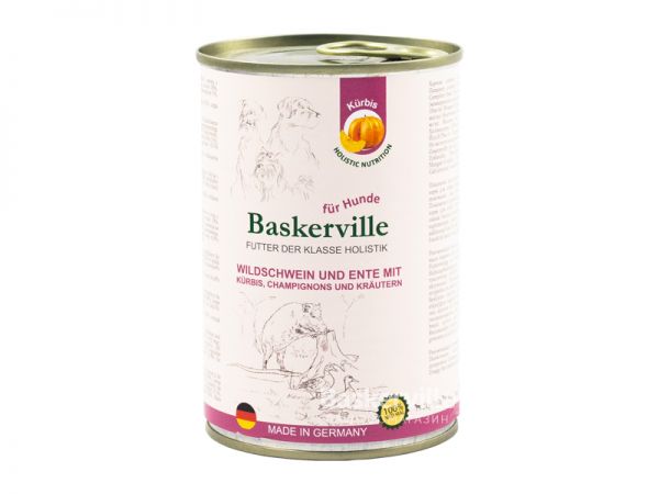 Консервований корм для собак Baskerville, качка та кабан з гарбузом