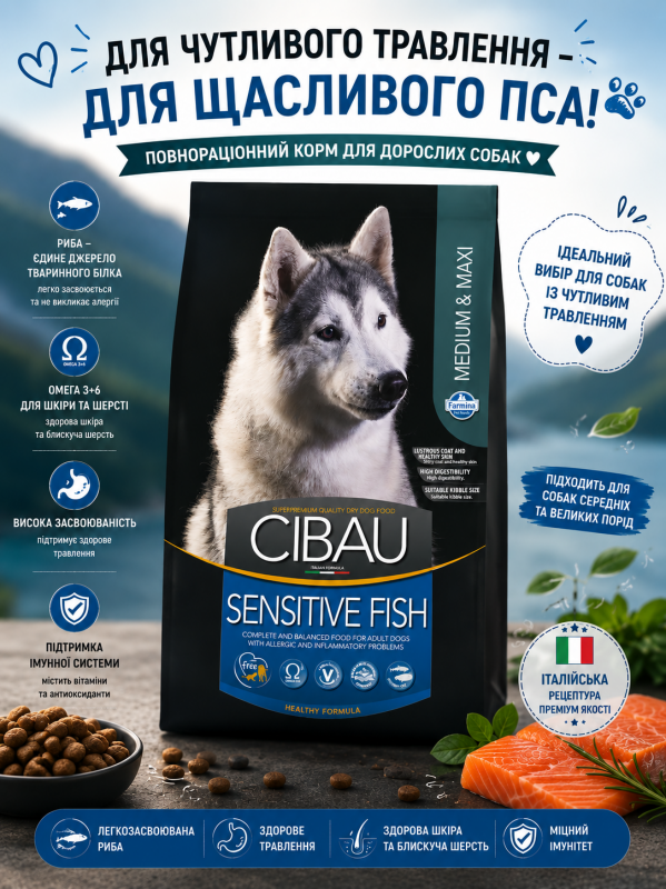 Корм для собак з чутливим травленням Farmina Cibau Sensitive Fish