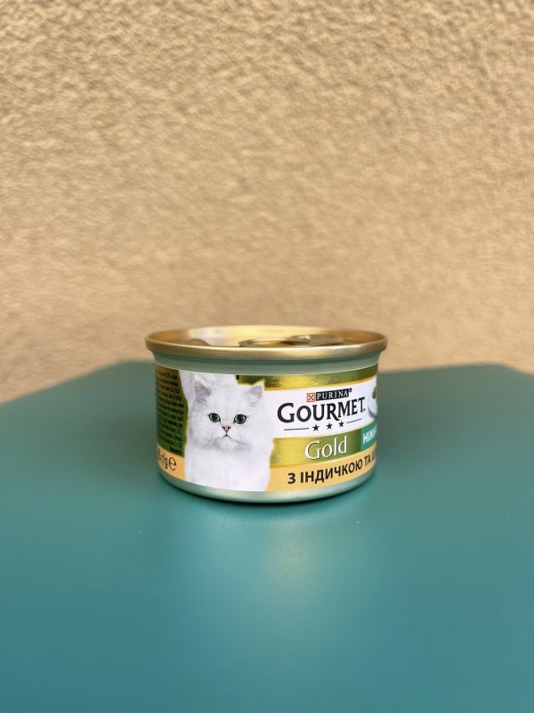 Gourmet Gold "Ніжні биточки" з індичкою та шпинатом, консервований корм для дорослих котів