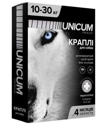 Краплі на холку Unicum premium від бліх і кліщів для собак вагою 10-30 кг