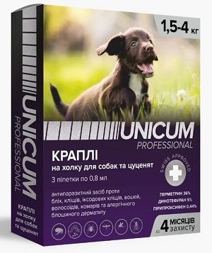 Краплі Unicum від бліх і кліщів на холку для собак, 1,5-4 кг