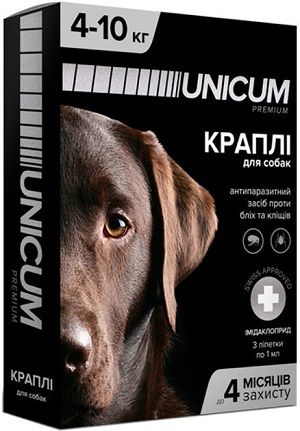 Краплі UNICUM Premium від бліх та кліщів для собак вагою 4-10 кг