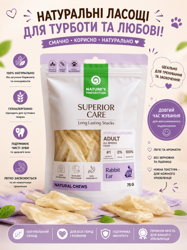 Кролячі вушка для собак Nature's Protection Superior Care
